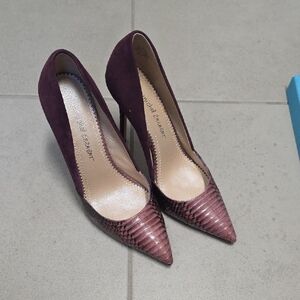Elegant Plum Snake-Embossed Heels